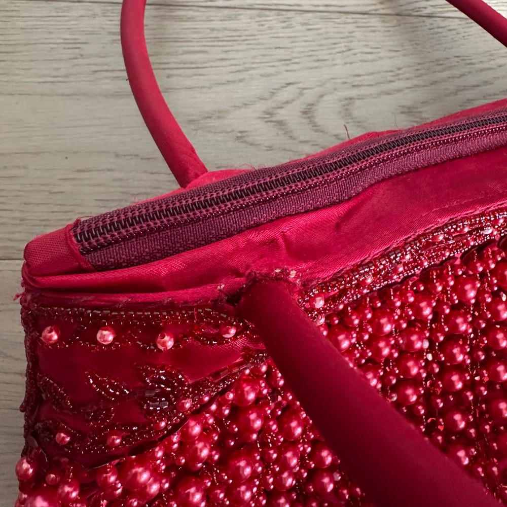 Vintage Red Beaded Evening Bag | Beaded Fringe Statement Purse - Picture 14 of 16